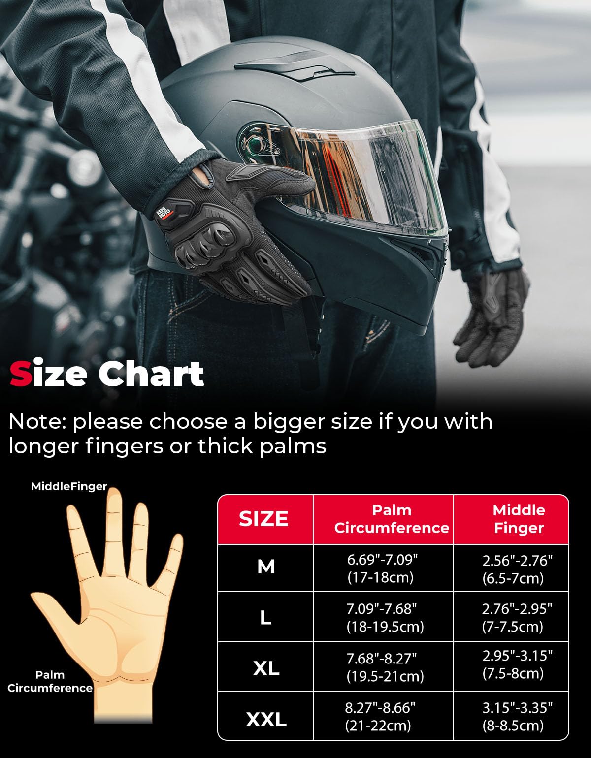 KEMIMOTO Motorcycle Gloves for Men, Touchscreen Riding Gloves with Shell, Anti-Slip for Motorbike, Dirtbike, Racing, Cycling, Dirt Bike, ATV, UTV, Motocross, Camping, Hiking (Black,Large)