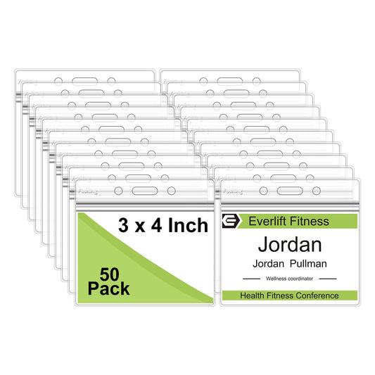 Fushing Pack of 50 Clear Plastic Horizontal Badge Holders, Name Tag Holders, Card Holders(L)