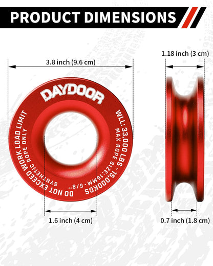 DAYDOOR Winch Snatch Recovery Ring, 66,000 lbs Breaking Strength (33,000 lbs WLL), Compatible with Soft Shackle and Synthetic Rope for SUV UTV ATV Truck Off-Road Recovery(Red)