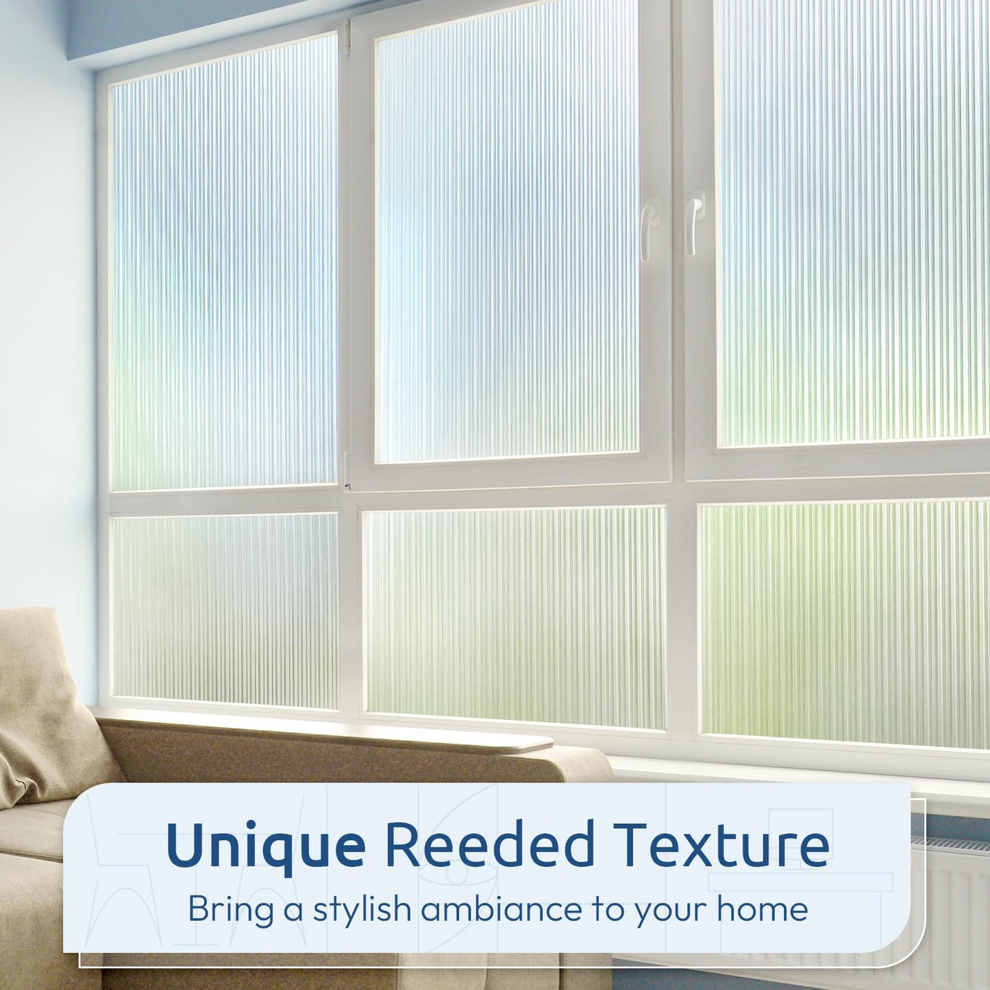 rabbitgoo Reeded Glass Window Privacy Film, Non Adhesive Frosted Window Film, UV Heat Blocking Decorative Vinyl Daytime Night Privacy Clings for Bathroom Living Room, 23.6 x 78.7 Inches