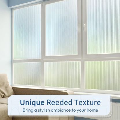 rabbitgoo Reeded Glass Window Privacy Film, Non Adhesive Frosted Window Film, UV Heat Blocking Decorative Vinyl Daytime Night Privacy Clings for Bathroom Living Room, 23.6 x 78.7 Inches