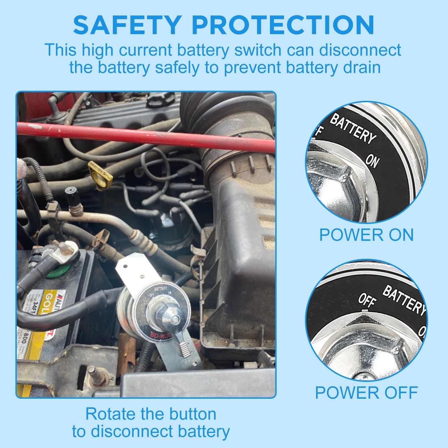 Telsitine High Current Master Battery Switch, 12V-48V Heavy Duty Battery Isolator Switch with Face Plate, 300A Waterproof Marine Battery Cut/Shut Off Switch for RV Marine Boat Vehicle Truck