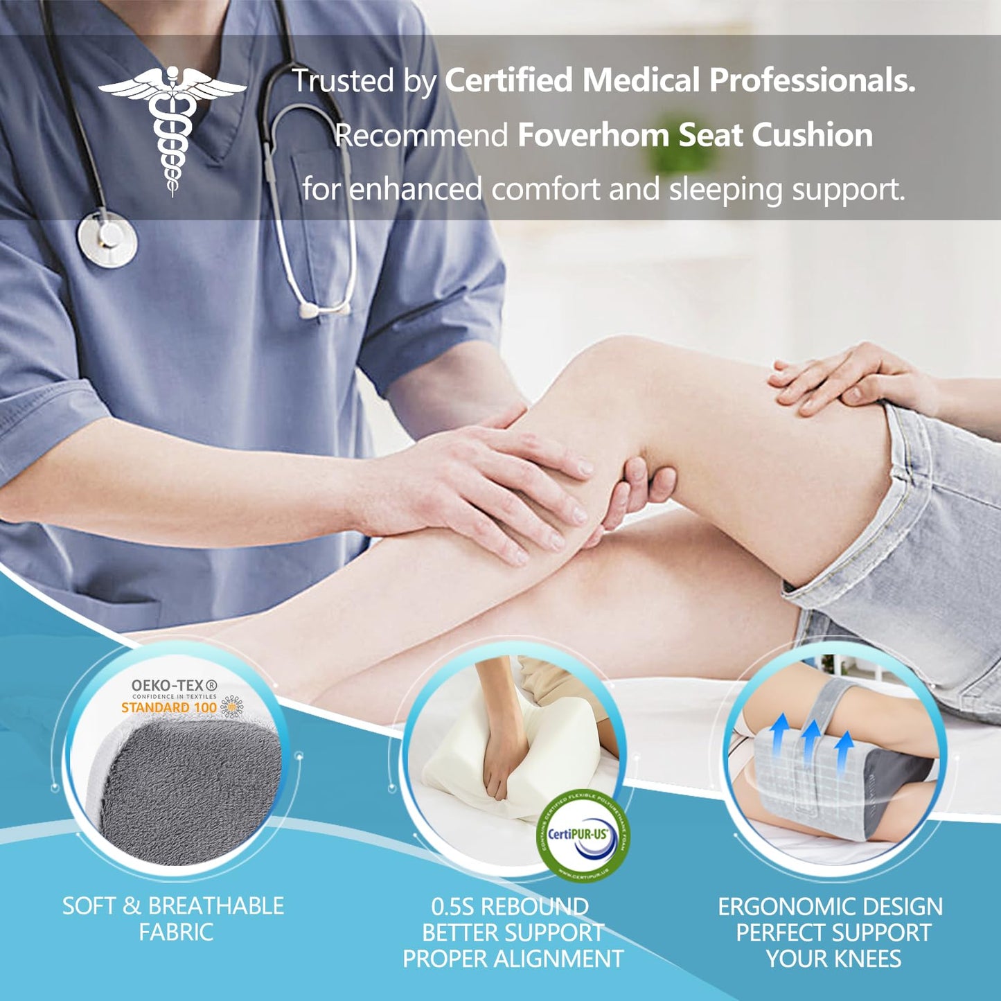 Foverhom Memory Foam Knee Pillow,Orthopedic Leg Pillow for Sciatica Relief,Back Pain, Pregnancy, Leg Pain, Hip Pain and Sciatica Relief,Pink Peach