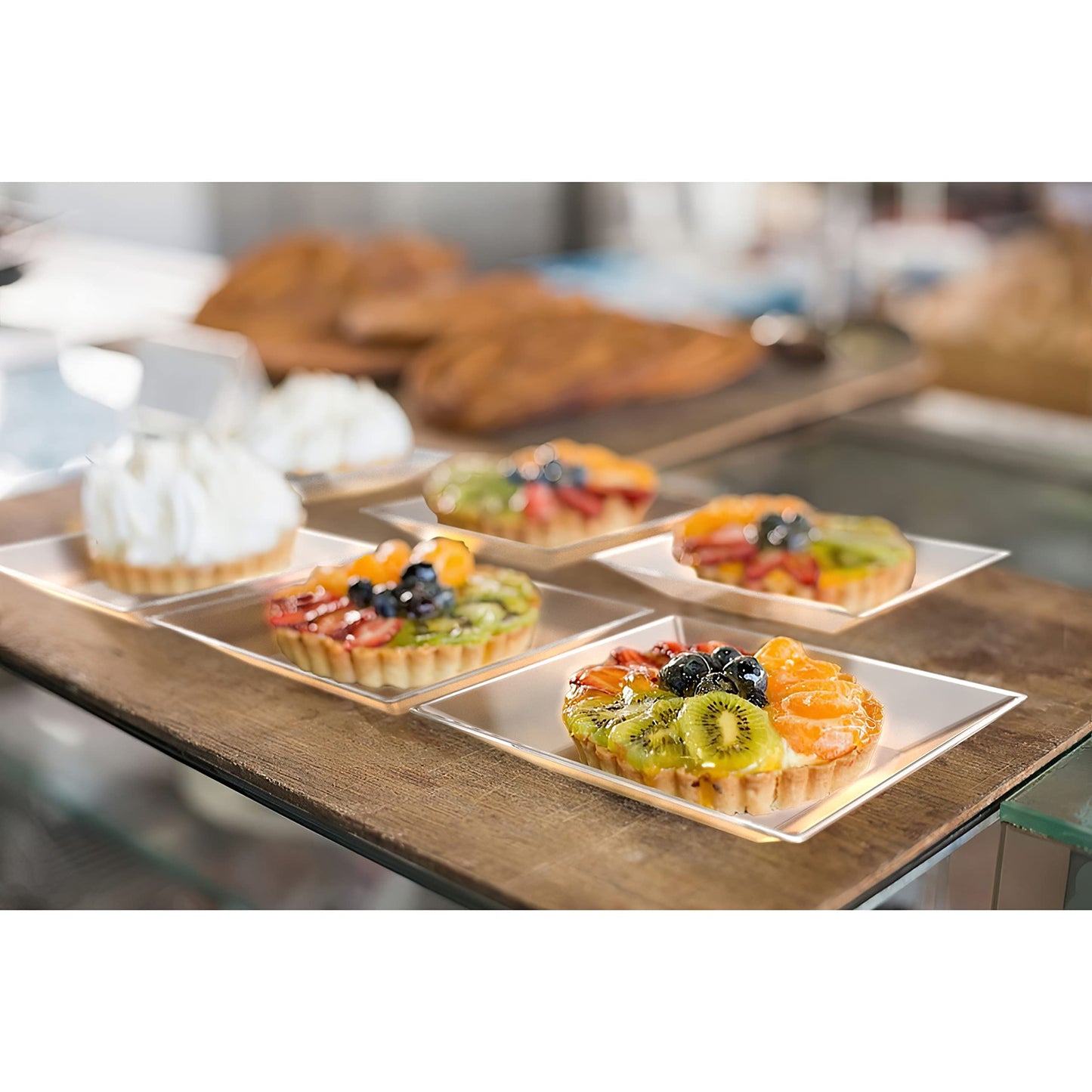 Mini Disposable Appetizer Plates - 100 Pack 2.95 in. x 2.95 in. Crystal Clear Plastic Dessert Plates - Elegant Design for Weddings, Birthdays, and Formal Parties - Stackable and Convenient - BPA Free