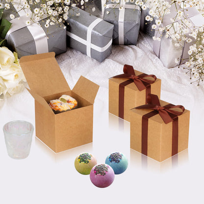 DOYIDE 50 Pack Small Gift Boxes, 3x3x3 Favor Boxes Brown Paper Gift Boxes with Lids for Presents, Crafting, Cupcake Boxes, Gifts, Candy Boxes for Wedding Party Bridal Shower Baby Shower Favors