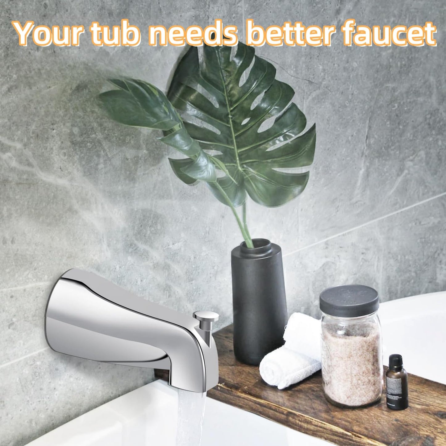 Bathtub Faucet Easy to Install Tub Spout with Diverter,North American Standard Tub Faucet Replacement Fits 1/2" Copper Water Tube(5/8" Diameter) with Hex Wrench Chrome Finish