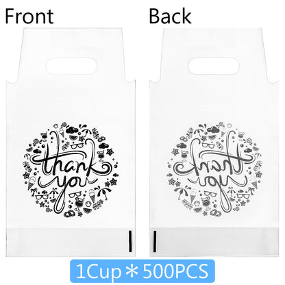 Lawei 500 Pack Handle Drinking Poly Bags, Clear 1-Cup Plastic Drinking Bags with Handle for Delivery, Packaging Drink Carriers for Take Out Beverage Coffee Juice, Stores Restaurant, 11.2 x 6 In