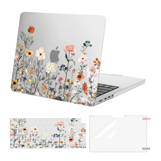 MOSISO Compatible with MacBook Pro 14 inch Case 2025-2021 M5 M4 M3 M2 M1 A3434 A3112 A3185 A3401 A2918 A2992 A2779 A2442, Garden Flowers Hard Shell Case&Keyboard Cover&Screen Protector, Transparent