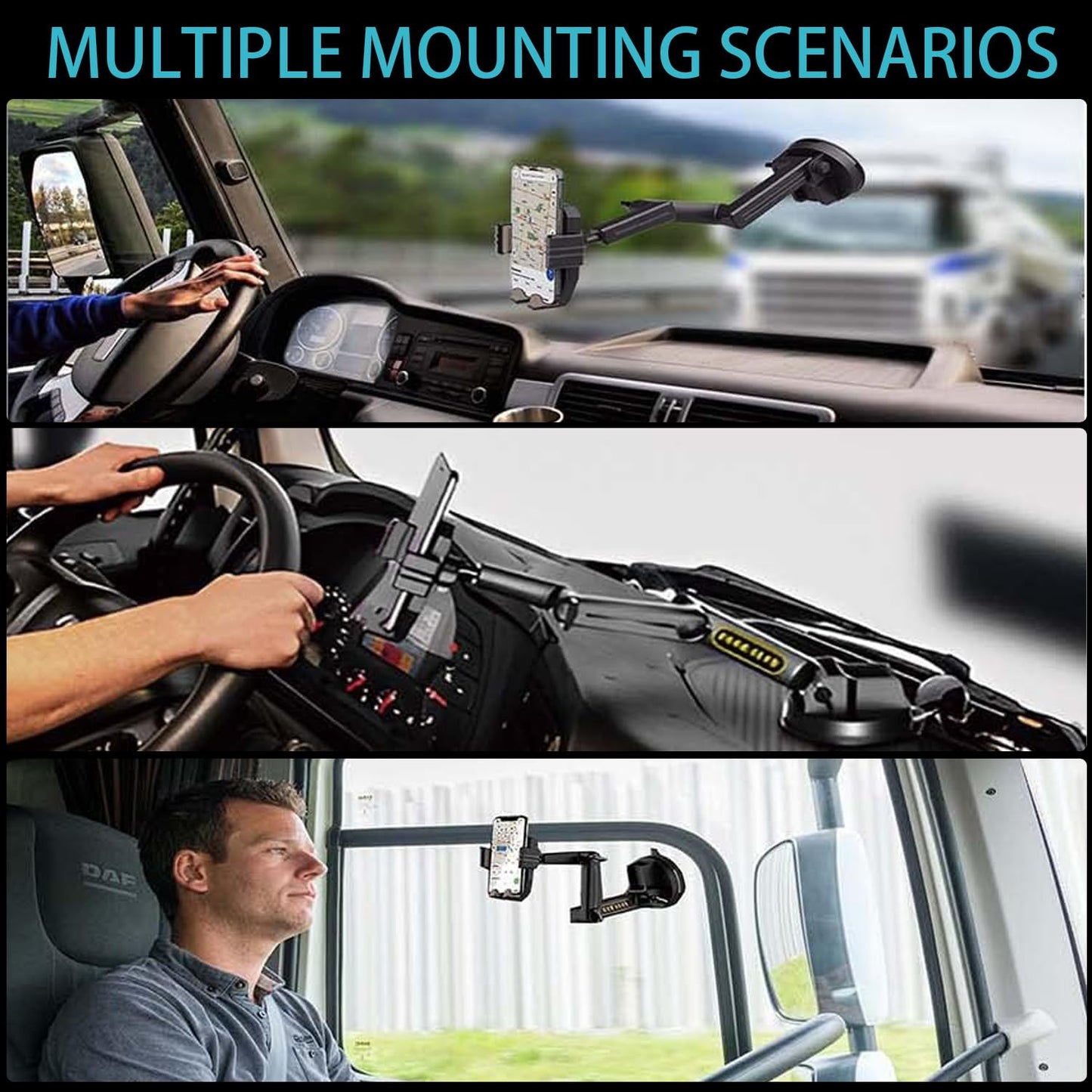 Joinyou Truck Phone Holder Mount Heavy Duty Super Suction Cup, Cell Phone Holder for Truck Dashboard Windshield 16.9 inch Long Arm & Stable, Compatible with iPhone & Samsung, Gray, Big Rig Truck