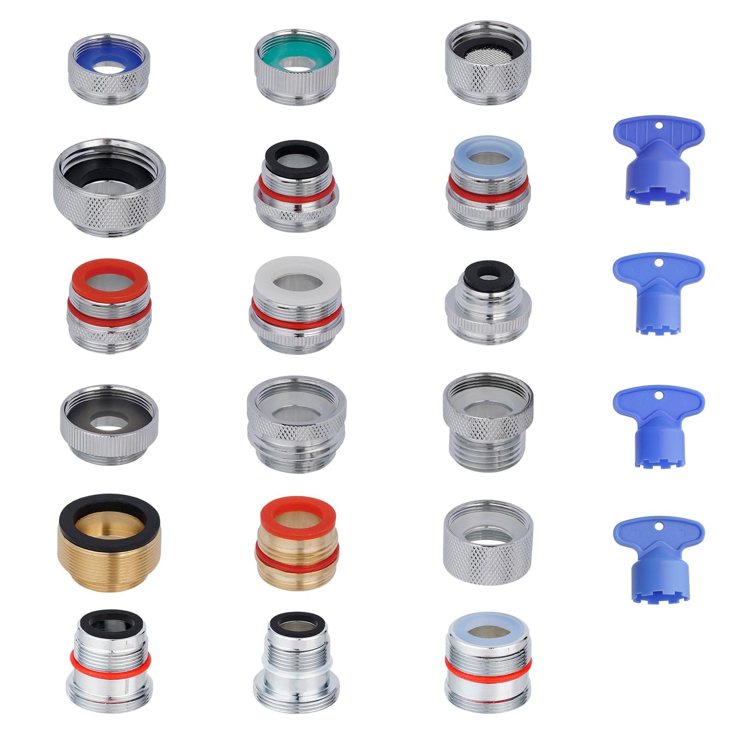 Hibbent 18 Pieces Faucet Adapter Kit, Brass Aerator Adapter Set for Faucet Tap with Removable Aerator to Connect Garden Hose, for Kitchen & Bathroom Sink - Male/Female, Chrome