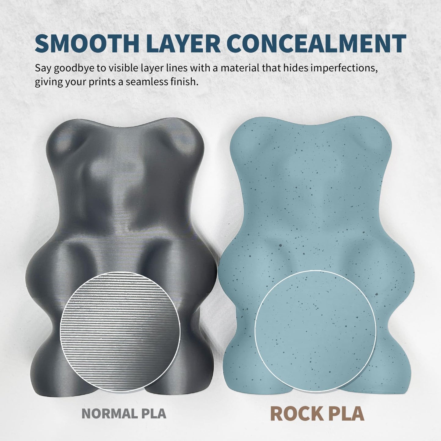 OVERTURE Rock PLA Filament 1.75mm, Marble PLA 3D Printer Filament 1kg Spool (2.2lbs), Dimensional Accuracy +/- 0.02 mm, Fit Most FDM Printer (Haze Gray)