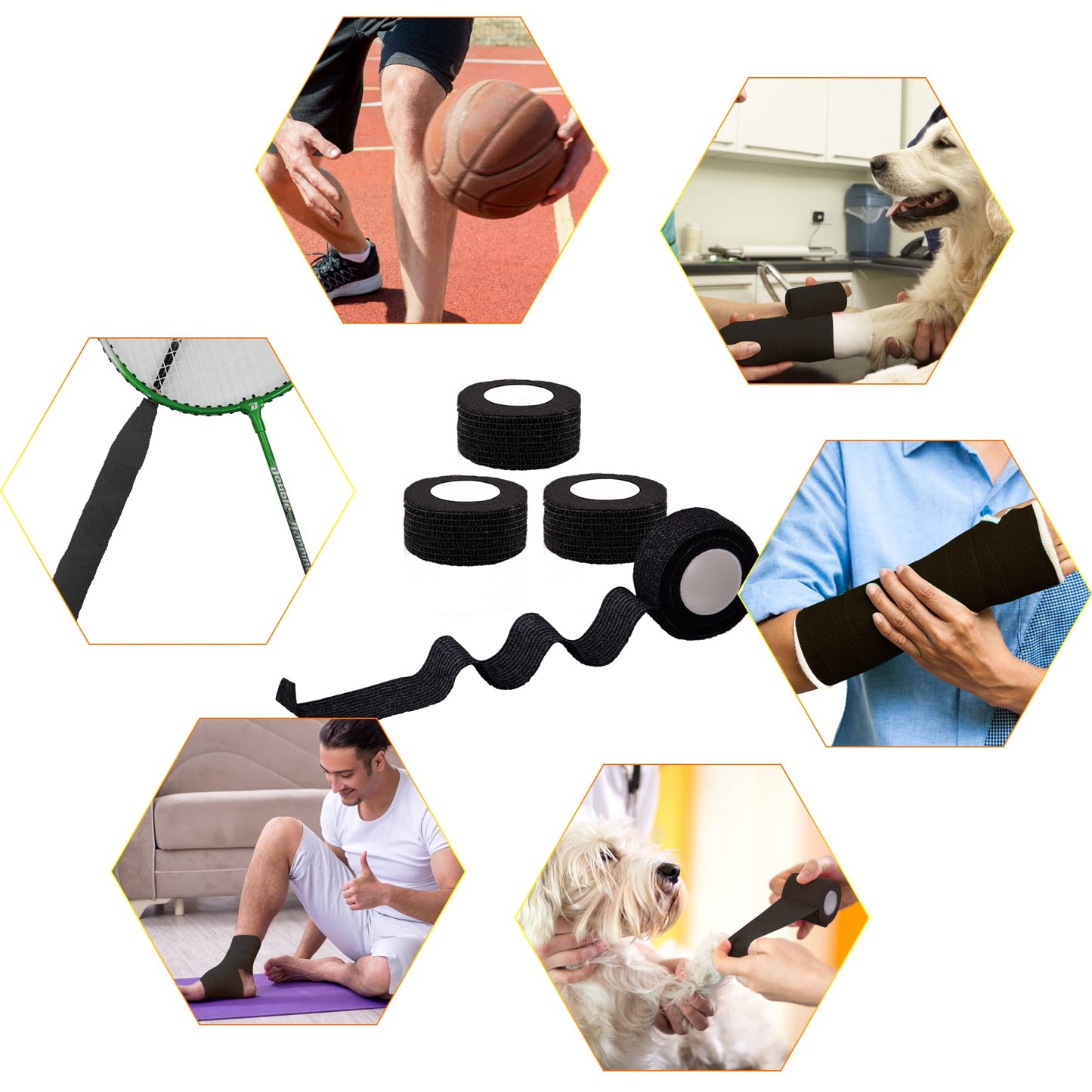 BQTQ 40 Rolls Self Adhesive Bandage 1 Inch Black Athletic Tape Cohesive Wrap Breathable Stretch Wrap Roll Sports Wrap Tape for Wrist Ankle Swelling Sprains