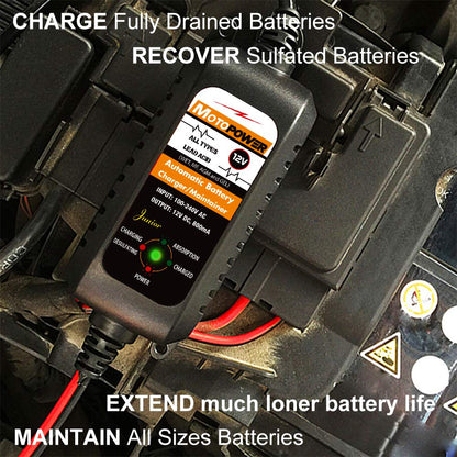 MOTOPOWER MP00205A 12V 800mA Automatic Battery Charger, Battery Maintainer, Trickle Charger, and Battery Desulfator