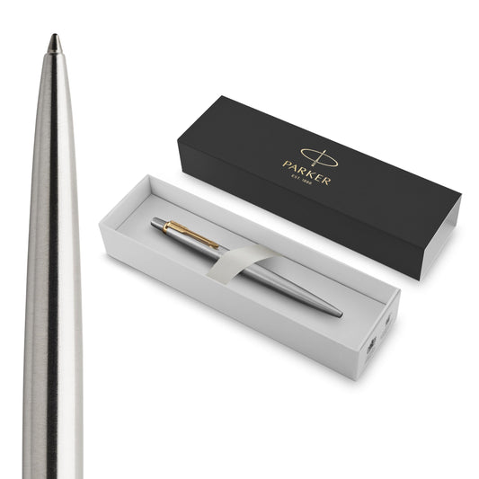 Parker Jotter Ballpoint Pen, Stainless Steel with Chrome Trim, Medium Point, Blue Ink, Gift Box, ‎1 Count (Pack of 1)
