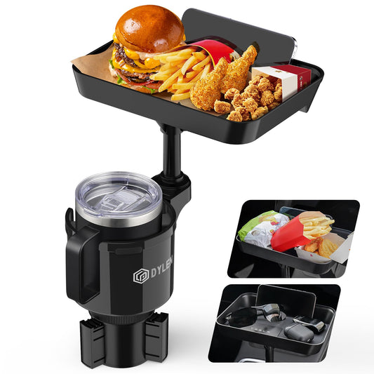 DYLEN Car Cup Holder Tray, Cup Holder Expander Adapter for Car, 9.5” Detachable Food Tray Table for Eating, Road Trip Essentials Fits Yeti, Hydro Flask 16-46 oz
