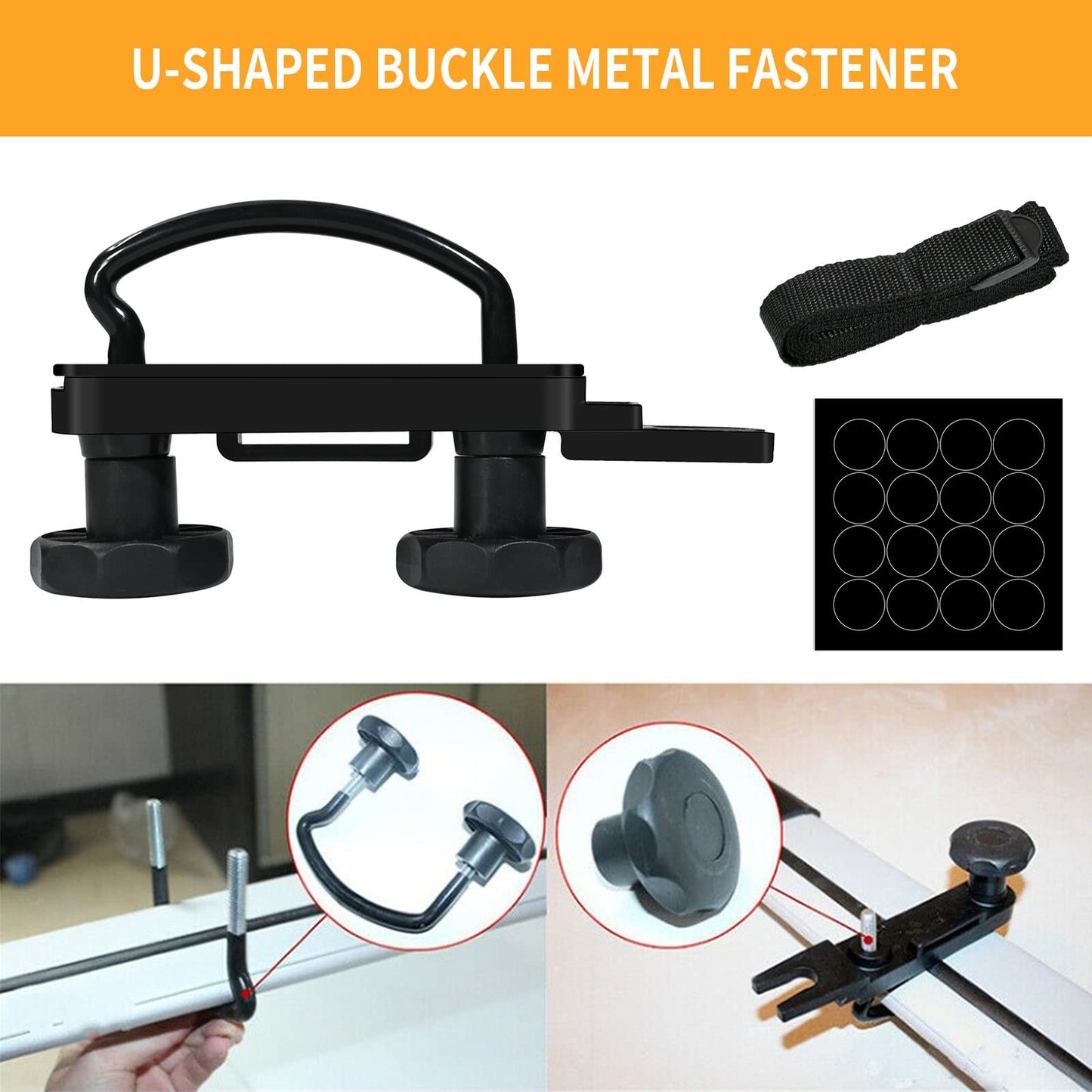 VIKKSAER 4 PCs Universal Roof Box U Bolt Clamps Kit, Heavy Duty U Clips Rooftop Cargo Carrier Rack Bolts, 85mm Internal Width Car Van Roof Rack Bracket Kit for Cars SUV Cargo Carrier with 2 Straps