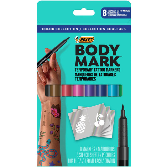 BIC BodyMark Skin-Safe & Cosmetic Quality Temporary Tattoo Marker, 8-Count in Assorted Colours