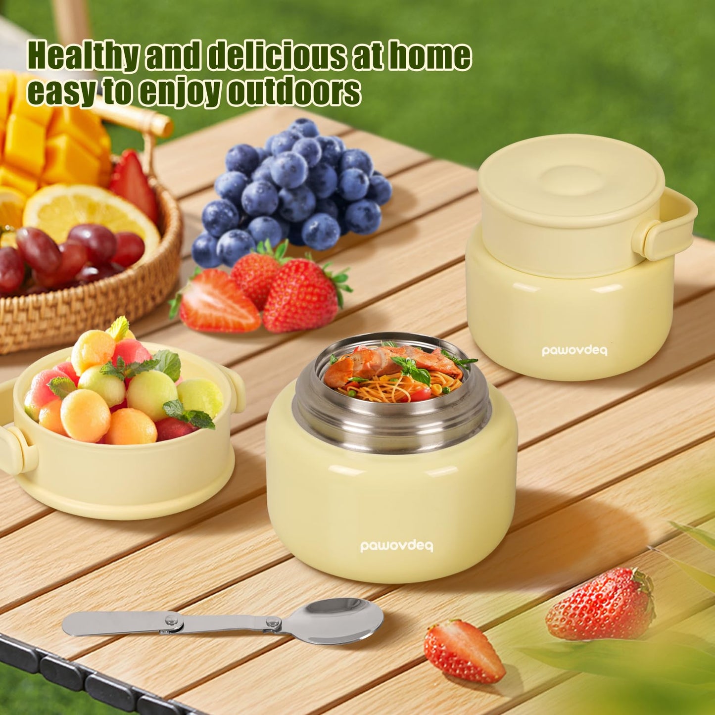 Pawovdeq Thermo Insulated Food Jar - Leak-Proof Lunch Container for Hot Soup & Meals (yellow, 17 oz)