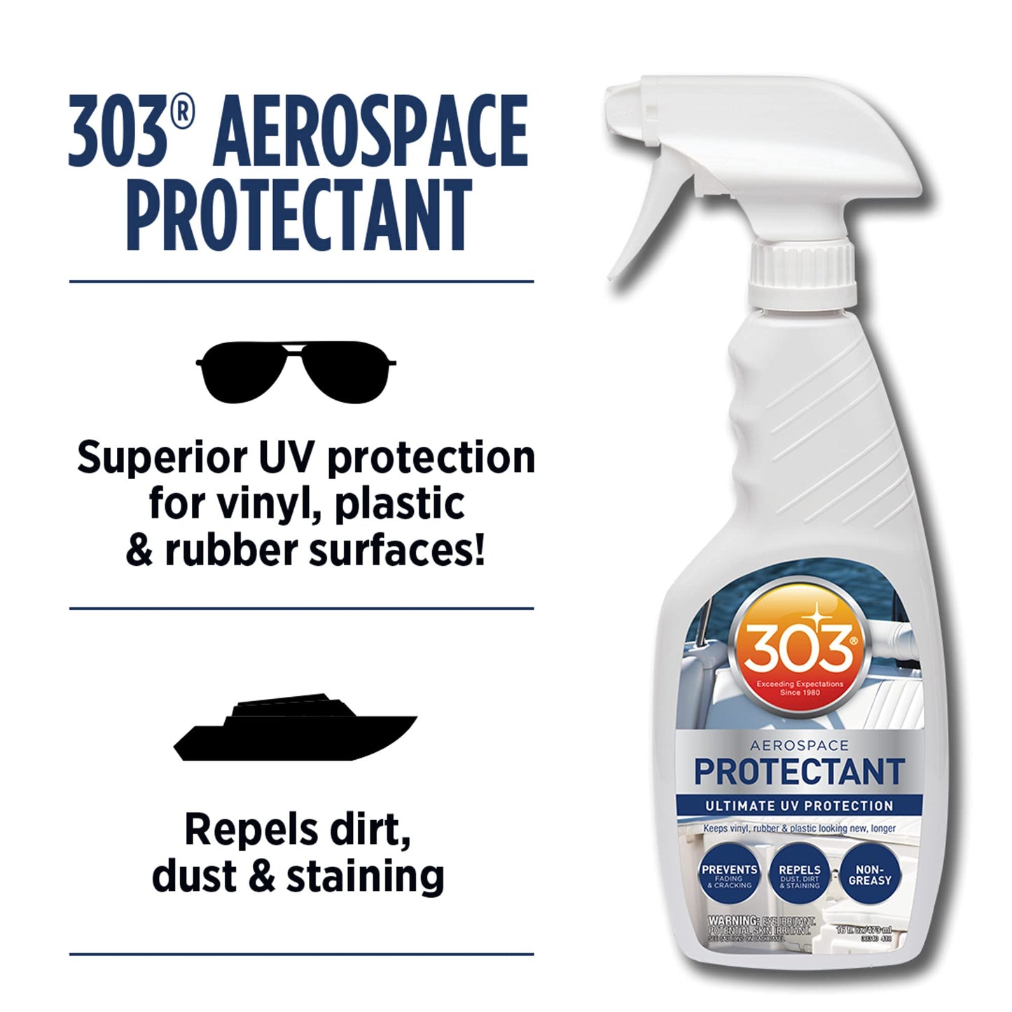 303 Marine Aerospace Protectant - Ultimate UV Protection - Keeps Vinyl, Rubber, and Plastic Looking New, Longer, 16 fl. oz. (30340CSR)