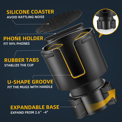 TYKOR Car Cup Holder Expander, 2 in 1 Cup Holder Extender with Adjustable Base, Fits YETI 24/36/46oz, Hydro Flask 20/32/40oz, Other Large Bottles and Mugs in 2.7"-4.2" (16-46 OZ)