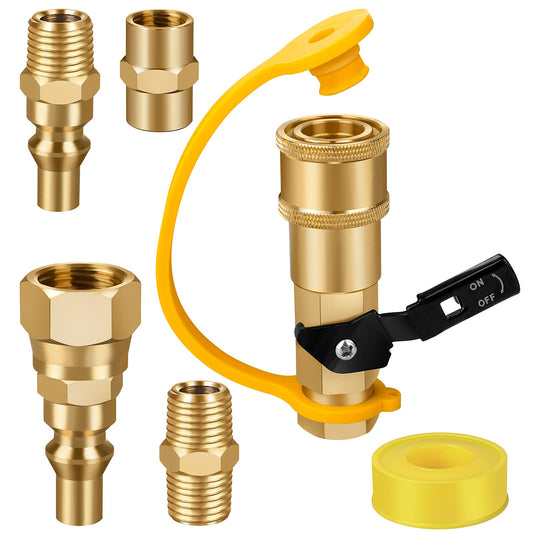 EEEKit 1/4" RV Propane Quick Connect Fittings, Solid Brass 1/4" Propane Fittings, Natural Gas Quick Connect Disconnect Kit, Gas Grill Quick Connector Adapter for BBQ Camping