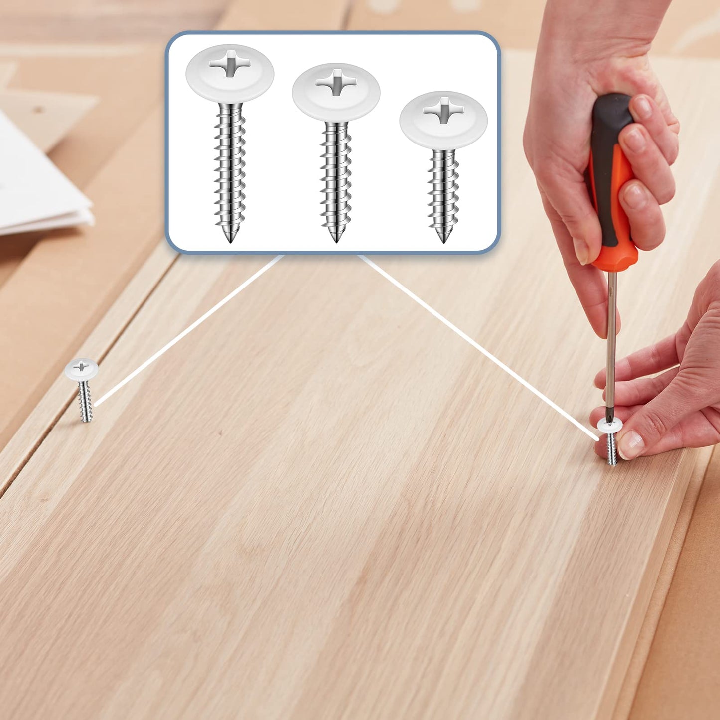 Demissle 120 Pcs #8 White Wood Screws Fast Self Tapping Wall Plate Screws White Pan Thread Truss Head for Wall Plates Wood Work Shutters Book Shelf 1/2", 3/4", 1"