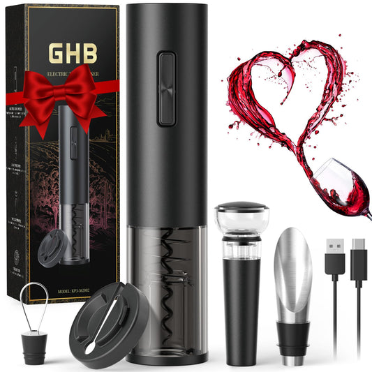 GHB Wine Opener Electric Wine Bottle Opener Rechargeable Cordless, Automatic Wine Corkscrew Opener for Home Kitchen Party Bar Gifts for Men