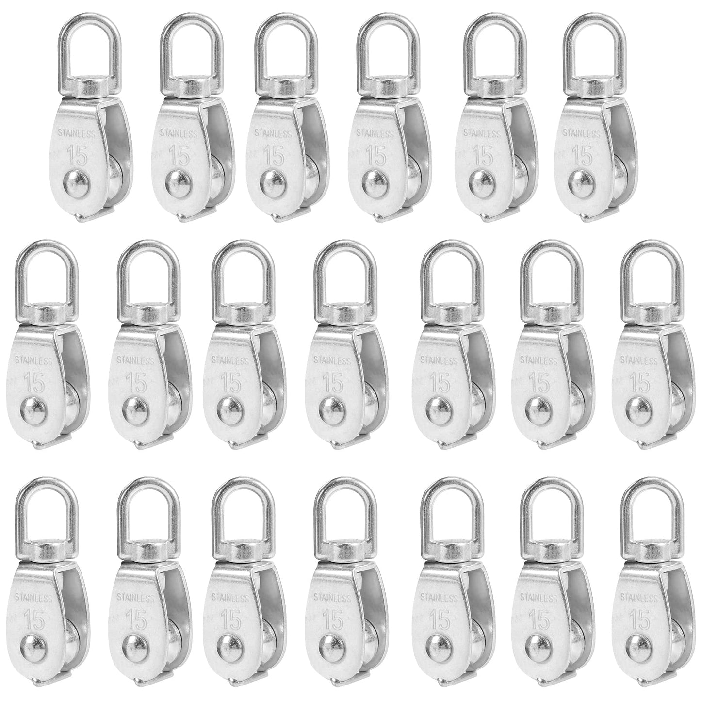 MUKCHAP 20 Pcs M15 Single Pulley Block, V-Shaped Wire Rope Crane Traction Fixed Wheel,Stainless Steel Pulley Bearing Single Wheel,Traction Pulley?high-Endurance Pulley, 35 Kg Load Capa