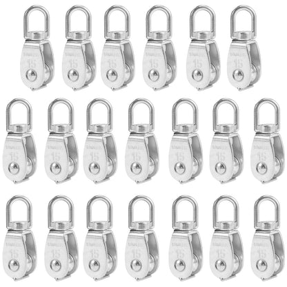 MUKCHAP 20 Pcs M15 Single Pulley Block, V-Shaped Wire Rope Crane Traction Fixed Wheel,Stainless Steel Pulley Bearing Single Wheel,Traction Pulley?high-Endurance Pulley, 35 Kg Load Capa