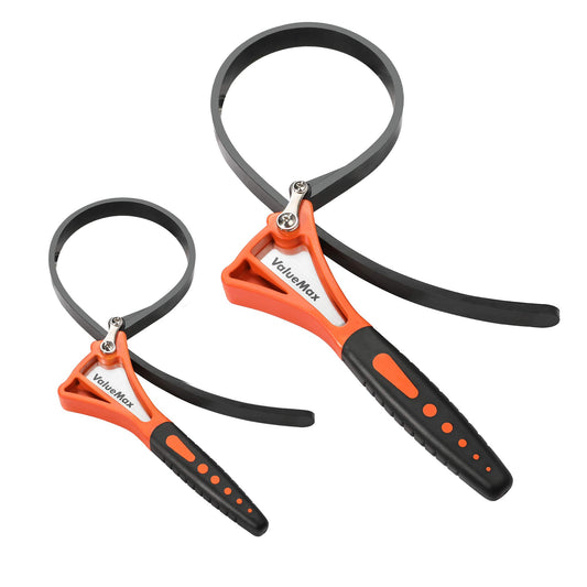 ValueMax 2-Piece Strap Wrench Set, Adjustable Wrench with Max Diameter 4" (Small) and 6"(Large), Oil Filter Wrench Set, Jar Opener, Shower Head Wrench, Water Filter Wrench, Orange