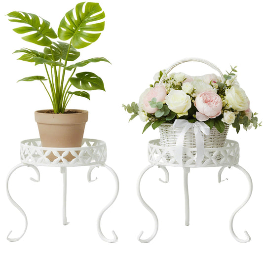 TOPZEA 2 Pack Metal Round Plant Stand, Rustproof Iron Flower Pot Holder Support, Heavy Duty Single Plant Pedestal Modern Potted Display Rack for Indoor Outdoor, Kitchen, Home, Bedroom, Patio, Balcony