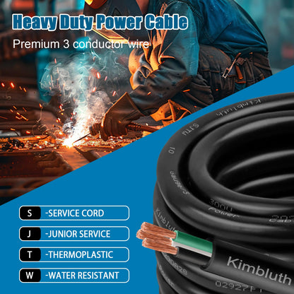 Kimbluth 14 Gauge 3 Conductor Wire SJTW Outdoor Extension Power Cable 10FT, 14/3 Wire Heavy Duty Pure Copper Electrical Wire for Lawn, Battery, Automotive, Outdoors