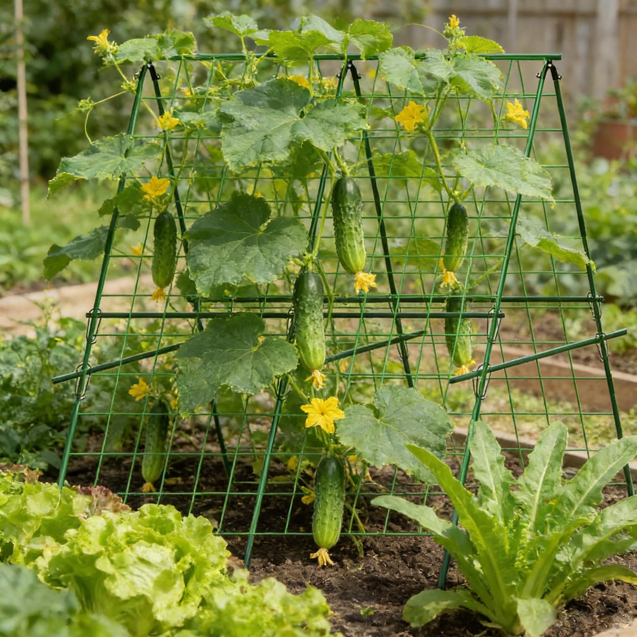 Cucumber Trellis, 120 * 120cm A-Frame Sturdy Metal Garden Trellis for Climbing Vegetables Tomato Bean Pea Rose Vine Plants, Weatherproof Plant Support for Outdoor Raised Bed Patio