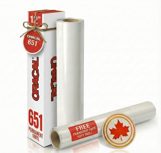 Roll of Oracal 651 White Craft Vinyl - Permanent Adhesive Vinyl for Cricut, Silhouette, and Cameo Vinyl Cutters - Matte Finish - Outdoor and Indoor - Bonus 3.8" Maple Leaf Decal (12 Inch x 15ft)