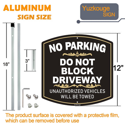 Yuzkouge No Parking, Do Not Block Driveway Sign, 12 x 12 Inches Aluminum Sign with 3 Feet Stake(Detachable), Weatherproof, Fade Resistant, Easy Mounting.