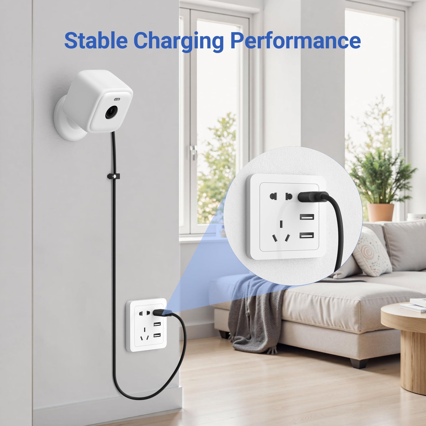 Basesailor USB A to USB C Charging Cable 30FT/2Pack,Extra Long USBC Extension Power Cord 2.0 for Xiaomi Smart Camera C400,Petcube Cam 360,TP-Link Tapo 2k C120,Eufy SoloCam C210/S340,No Data Transfer