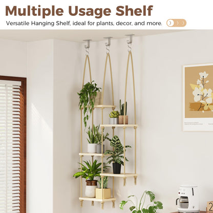 Bamworld Hanging Shelves Plant Hanger Indoor Window Plant Shelves Wood Plant Wall Shelf Window Sill Plant Shelf Indoor Hanging Plant Stand Living Room Decor Garden Boho Decor