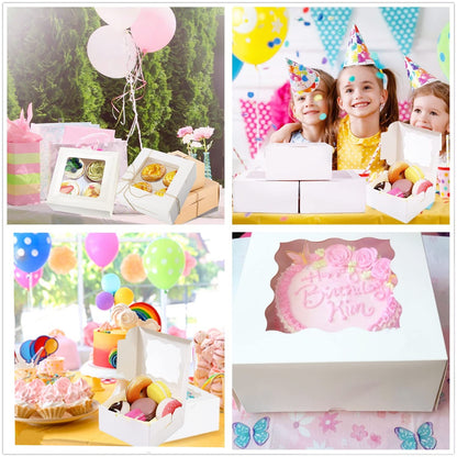 GUIFIER 30 Pieces 6 inch Bakery Box with Window, Small Cake Boxes, Cookie Boxes 6x6x3 in, Single Pastry Box, Paper Treat Brownie Boxes Gift Boxes for Cakes, Cookies, Cupcakes, Pies, Donuts (White)