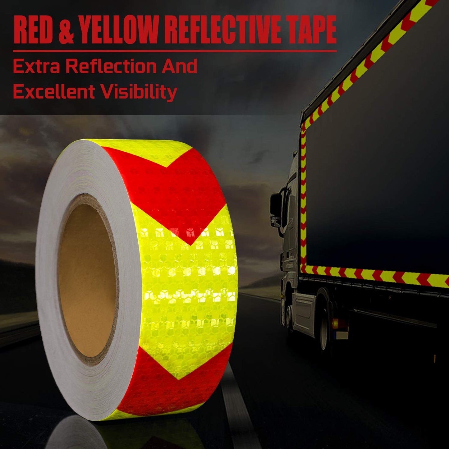 SEVEN SPARTA Arrow Reflective Safety Tape 2 Inch x100 Feet Caution Reflector Waterproof Outdoor Conspicuity Tape for Vehicles, Trailers, Boats, Signs (Red and Yellow)