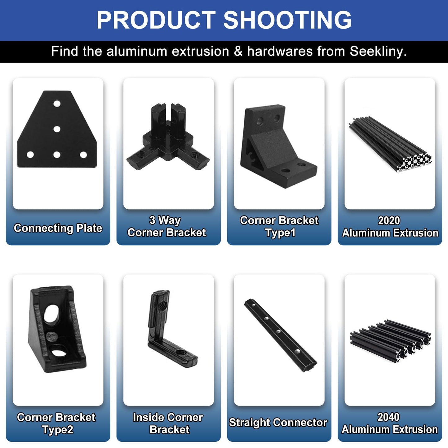 SeekLiny 2020 Aluminum Extrusion Connector Bracket Set Included 10PCS Joint Plates,50Pcs M5 T-Slot Nuts and 50Pcs M5x8mm Hex Socket Cap Screw for 2020 Series Aluminum Profile 3D Printer Frame