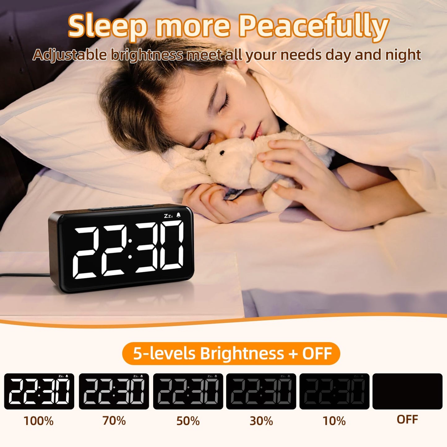 NOKLEAD Digital Alarm Clock with 5.9'' Large Display: Easy to Use for Seniors and Men, 5 Brightness, Aesthetic Room Decor Desk Clocks for Bedroom | Dorm | Living Room | Office (Brown Wood Grain)