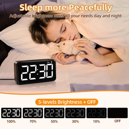 NOKLEAD Digital Alarm Clock with 5.9'' Large Display: Easy to Use for Seniors and Men, 5 Brightness, Aesthetic Room Decor Desk Clocks for Bedroom | Dorm | Living Room | Office (Brown Wood Grain)