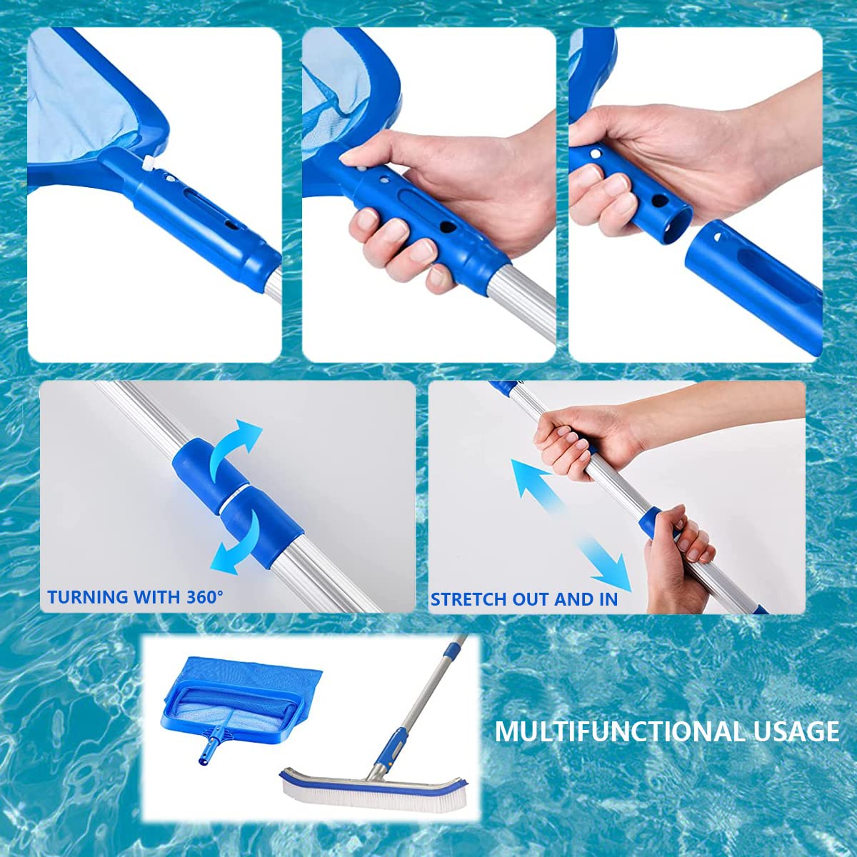 FBSPORT Pool Skimmer Net with Telescopic Pole, 59 inch Swimming Pool Leaf Net, Fine Mesh Pool Net, Pool Cleaner Maintenance Tool-Easy to Collecting Leaves for Swimming Pools, Hot Tubs, Ponds