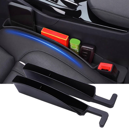 2 Pcs Seat Gap Filler Organizer, Car Gap Filler with 2 Storage Areas, Fit for All Vehicles, Prevents Phones Keys Cards and Chargers Falling Into Car Seat Gap (Black)