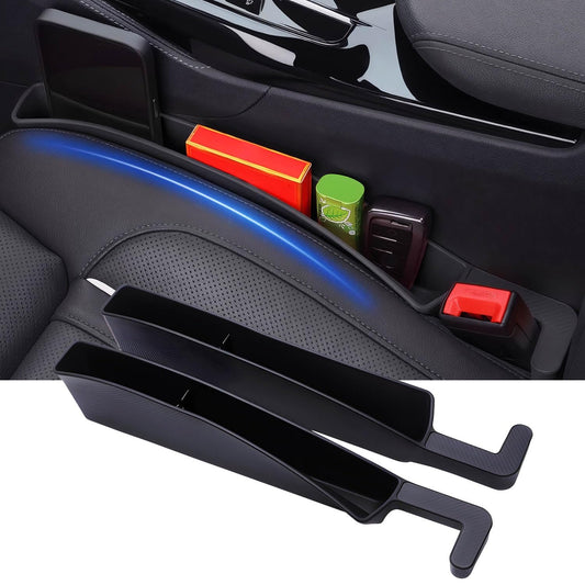 2 Pcs Seat Gap Filler Organizer, Car Gap Filler with 2 Storage Areas, Fit for All Vehicles, Prevents Phones Keys Cards and Chargers Falling Into Car Seat Gap (Black)
