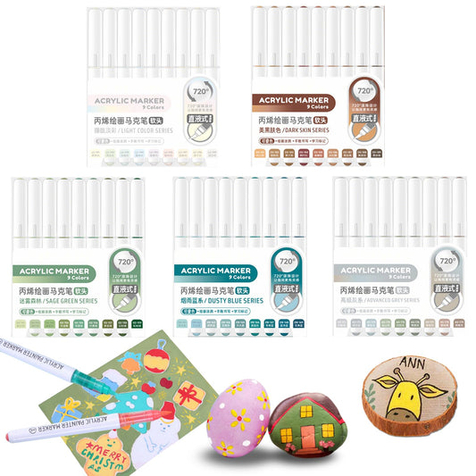45 Colors Acrylic Paint Markers - 5 Color Schemes Soft Brush Tip, Direct Liquid Control Ink System, Waterproof, Non-Bleed, Blendable Pens for Rock Painting Wood Canvas Illustration Art Crafts