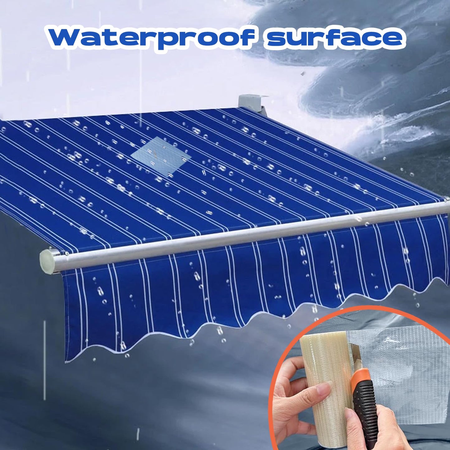 5 in x 39FT RV Awning Repair Tape Kit – Heavy Duty Waterproof Tear Repair Patch for Tarp, Canvas, Tent, Fabric, Canopy, Boat Covers, Sail – Clear Reinforced Fiberglass Repair Tape