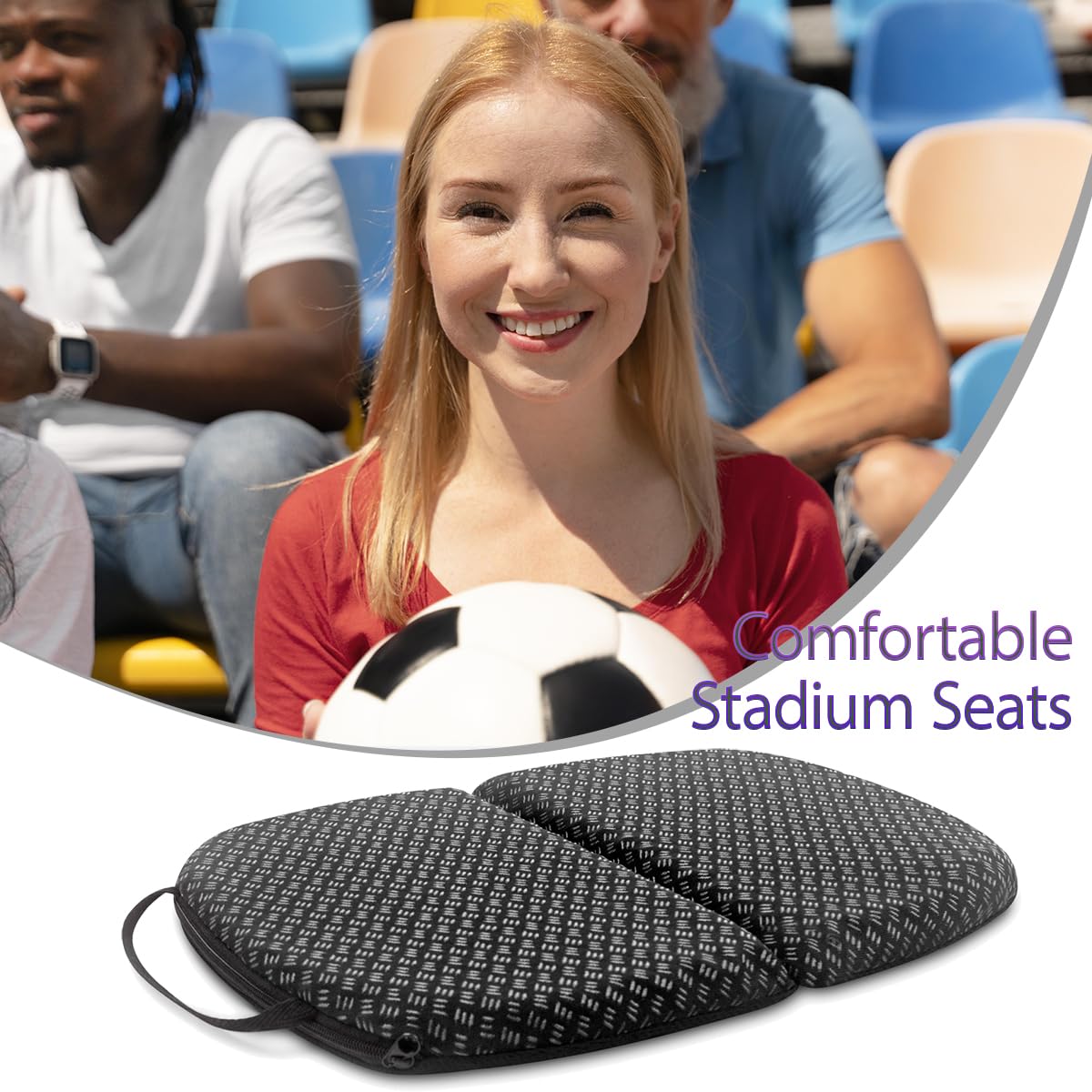 Foldable Gel Seat Cushion of Airy Cooling Gel, Portable Chair Pad for Travel, Honeycomb Seat Cushion for Stadium & Bench, Portable Chair Cushion for Sitting Fatigue Relief (0.9-Inch Thick, Black)