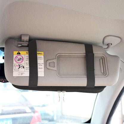 Da by Leather Car Sun Visor Organizer, Auto Interior Accessories Pocket Organizer - Car Truck Storage Pouch Holder, with Multi-Pocket Net Zipper (Black)