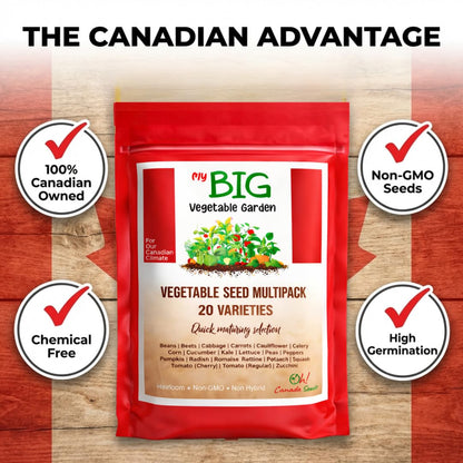 Heirloom Seeds Canada – 20 Vegetable Seeds for Planting Canada – Premium Garden Seeds by Oh Canada Seeds – Ideal for Short Growing Season, Survival Food, Graines Légumes Jardin